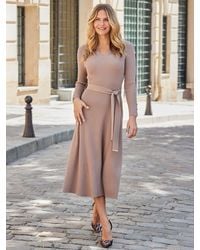 Sosandar - Fit & Flare Belted Knit Dress - Lyst