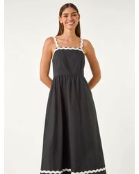 Roman - Contrast Ric Rac 100% Cotton Midi Dress - Lyst