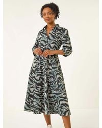 Roman - Petite Animal Print Shirt Stretch Dress - Lyst