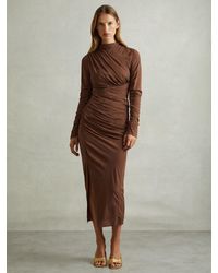Reiss - Kelly - Chocolate Jersey Ruched Midi Dress, Us 0 - Lyst
