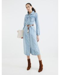 River Island - Denim 100% Cotton Midi Shirt Dress - Lyst