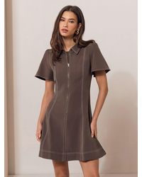 Lipsy - Contrast Stitch Collared Zip Front Short Sleeve Mini Dress - Lyst