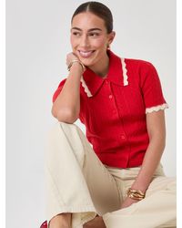 Threadbare - Cable Scallop Trim Polo Knitted Top - Lyst