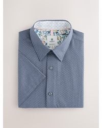 Next - Regular Fit Regular Fit Cotton Rich Trimmed Textured Short Sleeve Smart Shirt - Lyst