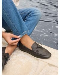 Linzi - Narrative Square Toe Boat Style Loafers - Lyst