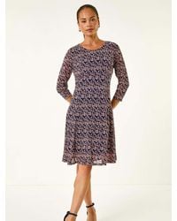 Roman - Petite Ditsy Floral Print Stretch Dress - Lyst