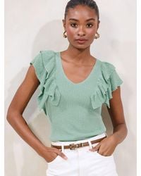 Lipsy - Ruffle V-Neck Sparkle Knit Vest Top - Lyst