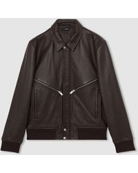 Reiss - Perling Burnished-Leather Zip-Through Jacket - Lyst