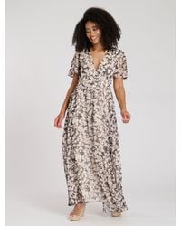 South Beach - Printed Metallic Chiffon Button Detail Maxi Dress - Lyst