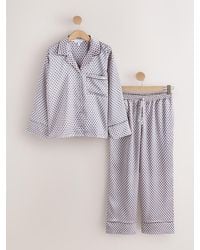 Next - Cream Geometric Studio Satin Button Through Pyjamas - Lyst