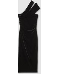 Reiss - Dalia - Black Petite Velvet One-shoulder Midi Dress, Us 2 - Lyst