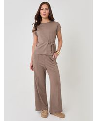 Threadbare - Petite Relaxed Fit Tie Top & Wide Leg Trousers Set - Lyst