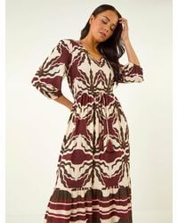 Roman - Petite Abstract Print V-Neck Midi Dress - Lyst