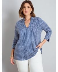 Live Unlimited - Geo Print 3/4 Sleeve Collared V-Neck Jersey Top - Lyst