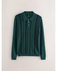 Next - Regular Fit Cotton Rich Long Sleeve Stripe Knit Polo Shirt - Lyst