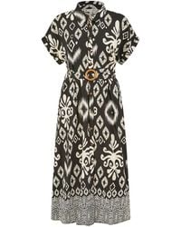 Yumi' - Abstract Geo Print Relaxed Midi Shirt Dress With Belt - Lyst