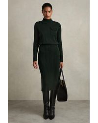 Reiss - Floris - Khaki Wool-blend Knitted Utility Midi Dress With Cashmere, M - Lyst
