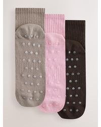 Self - Mocha Cropped Ankle Embroidered Pilates Gripper Socks 3 Pack - Lyst