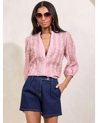 Lipsy - 3D Fabric Grandad Collar Short Sleeve Shirt - Lyst