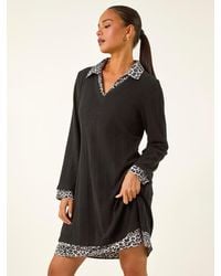 Roman - Petite Leopard Collar Knit Dress - Lyst
