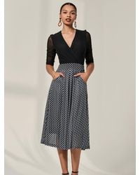 Jolie Moi - Mesh Two Tone Half Sleeve Midi Dress - Lyst
