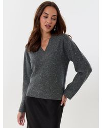 Threadbare - Sequin V-Neck Knitted Jumper - Lyst