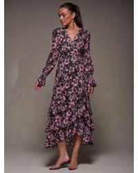 Jolie Moi - Long Sleeve Ruffle Hem Mesh Maxi Dress - Lyst