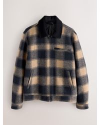 Next - Cord Collar Check Wool Blend Worker Jacket - Lyst