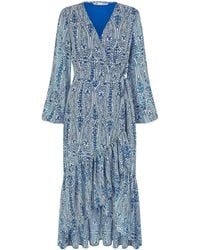 Yumi' - Paisley Dipped Hemline Midi Dress With Open Long Sleeves - Lyst