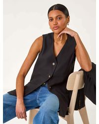 Roman - Longline Button Waistcoat 100% Cotton Waistcoat - Lyst