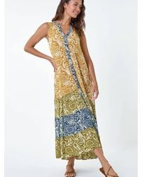 Roman - Patchwork Print Tiered Maxi Dress - Lyst