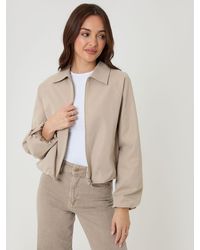 Threadbare - Stone Zip Up Bubble Bomber Jacket With Collar - Lyst