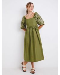 Simply Be - Embroidered Sleeve Midi 100% Cotton Dress - Lyst