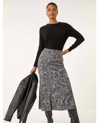 Roman - Paisley Print Stretch Midi Skirt - Lyst