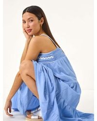 Roman - Ric Rac Trim 100% Cotton Midi Dress - Lyst