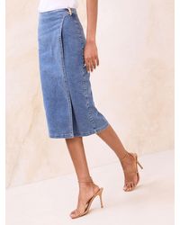 Lipsy - Petite Denim Wrap Midi Skirt - Lyst