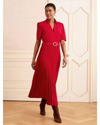 Love & Roses - Crepe Belted Trim Collared Midi Dress - Lyst