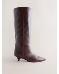 Next - Burgundy N. Premium Knee High Chisel Toe Kitten Heel Boots - Lyst