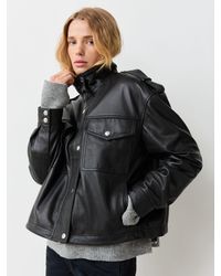 Urban Code - Leather Bomber With Drawcord Hem Jacket - Lyst