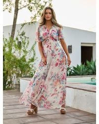 South Beach - Printed Metallic Chiffon Button Detail Maxi Dress - Lyst