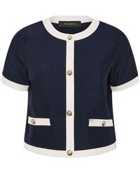 PixieGirl Petite - Button Contrast Trim Short Sleeve Blouse - Lyst