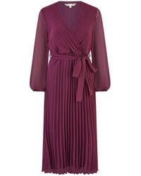 Yumi' - Pleated Wrap Midi Dress With Sheer Long Sleeves - Lyst