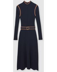 Reiss - Camel Colour-Block Rib-Knit Midi Dress - Lyst