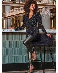 Sosandar - Wickeltop Aus Satin Mit Metallischem Fleckendruck Und Blousonärmeleu 42 (Uk 14) - Lyst