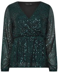 M Com - Sequin Wrap Long Sleeve Top - Lyst