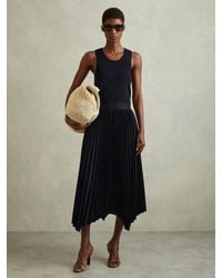 Reiss - Marnie - Navy Knit Hybrid Midi Dress, Xs - Lyst