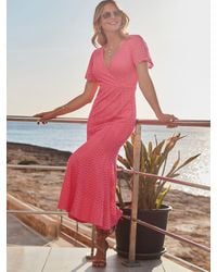 Sosandar - Chevron Faux Wrap Ruffle Hem Jersey Maxi Dress - Lyst