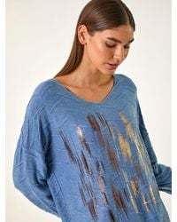Roman - Textured Foil Snit V-Neck Top - Lyst