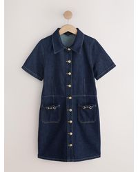 Next - Short Sleeve Buckle Pocket Mini Denim Dress - Lyst