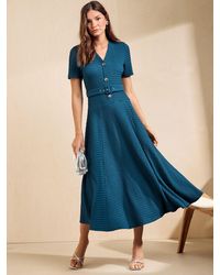 Friends Like These - Short Sleeve Textured Belted Midi Dress - Lyst